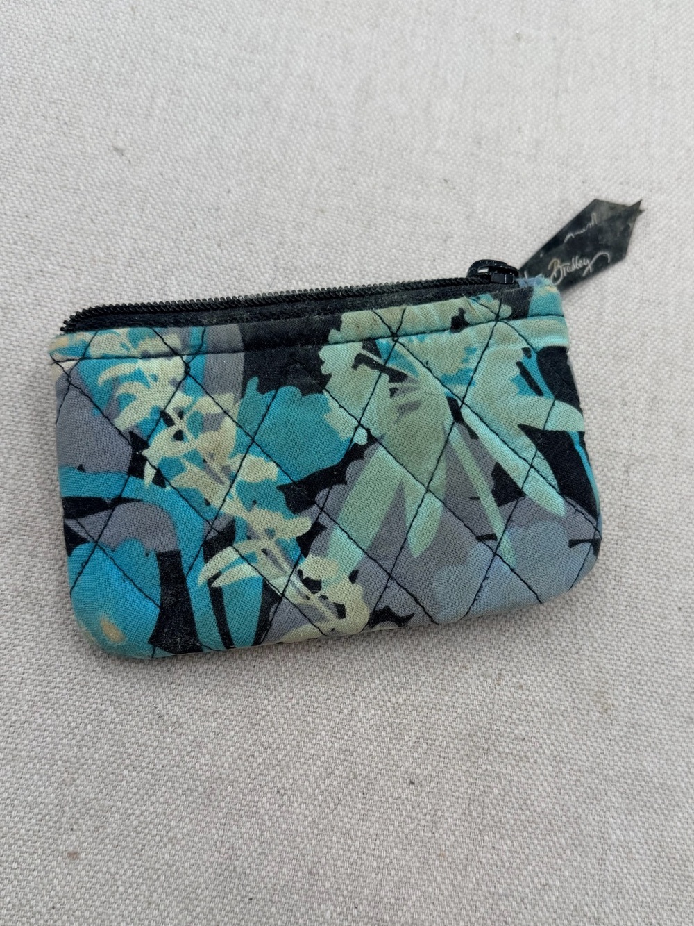 Vera Bradley Quilted Floral Zip Coin Pouch in Teal & Black